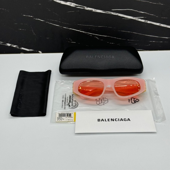 Balenciaga Pink Sunglasses with Gradient Red Lenses and Gold BB Accents